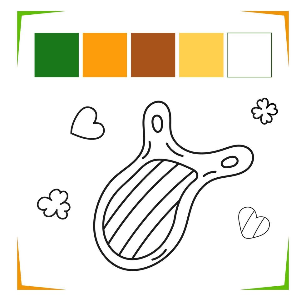 Doodle harp, clover Coloring Page. Vector Educational worksheet colored by sample. Paint game.