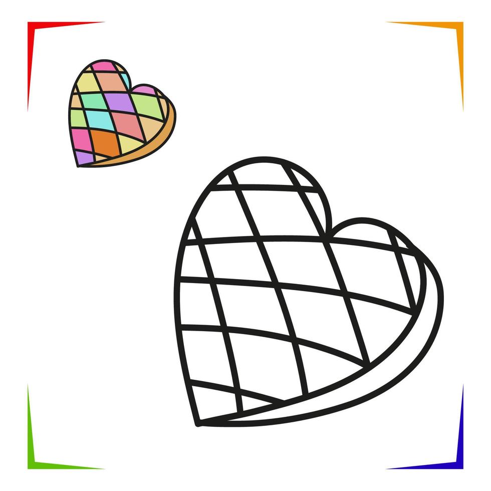 Candy heart shape Coloring Page. Vector Educational worksheet colored by sample. Paint game.
