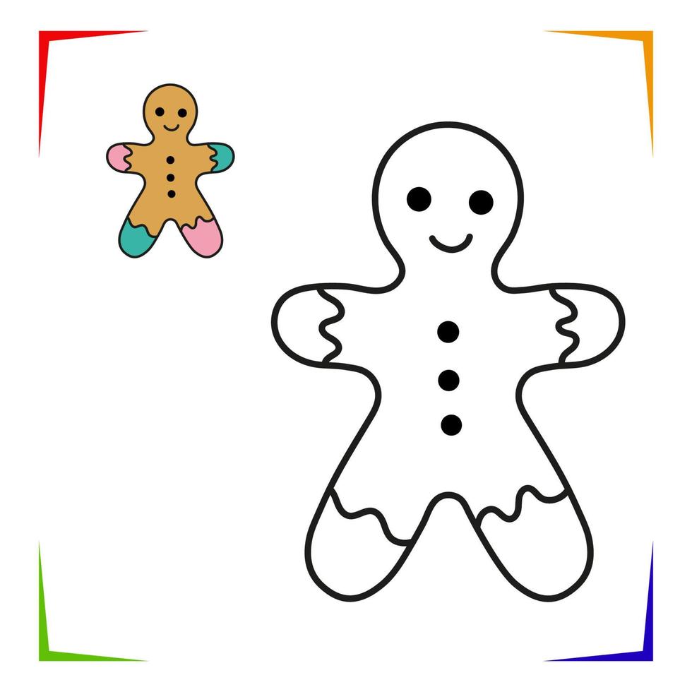 Gingerbread man cookie Coloring Page. Vector Educational worksheet colored by sample. Paint game.