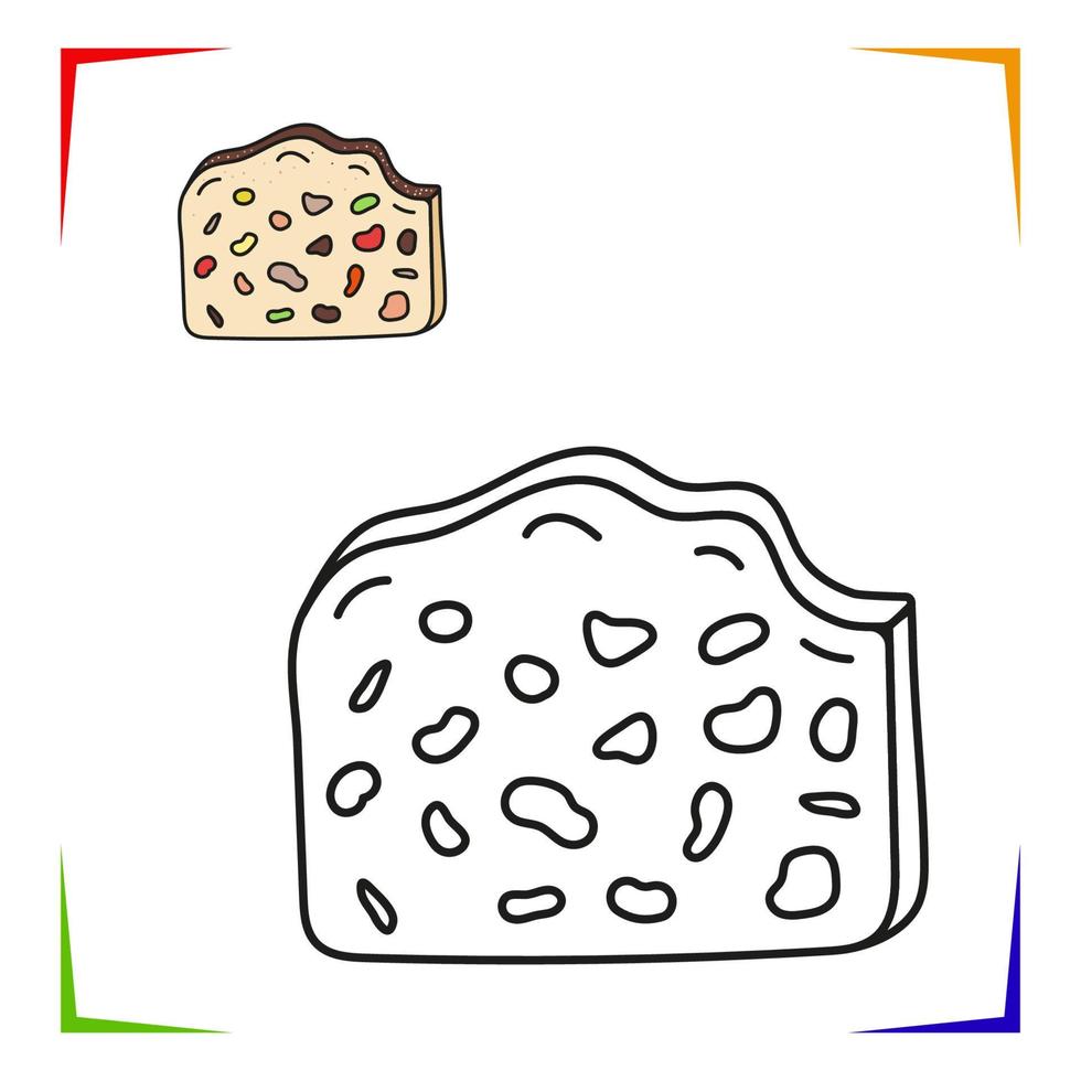 Candied fruit cake Coloring Page. Vector Educational worksheet colored by sample. Paint game.