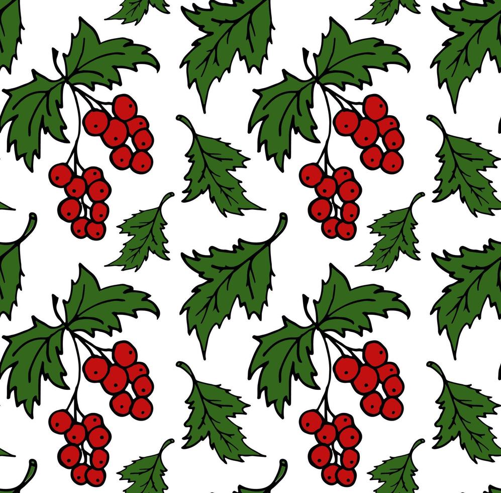 Red berries seamless pattern. Doodle Berry vector for fashion, print, textile, cover. Red, green.