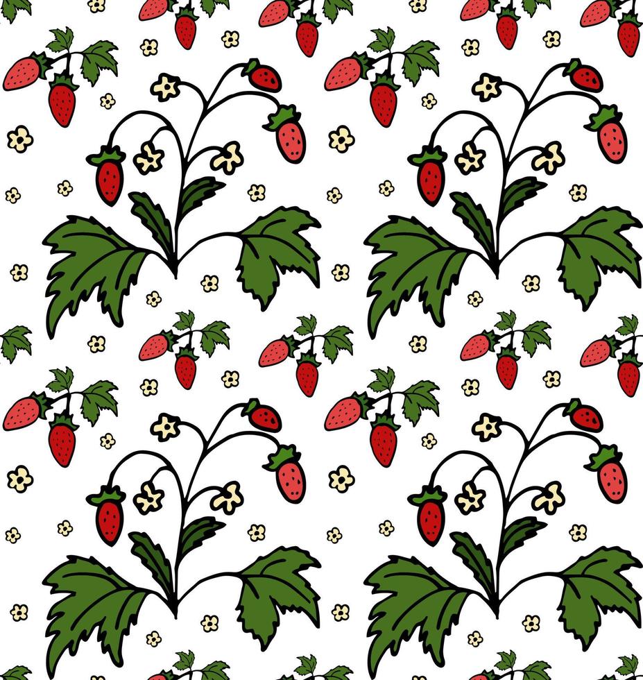 Strawberry seamless pattern. Doodle colorful vector for fashion, print, textile, cover. Red, green