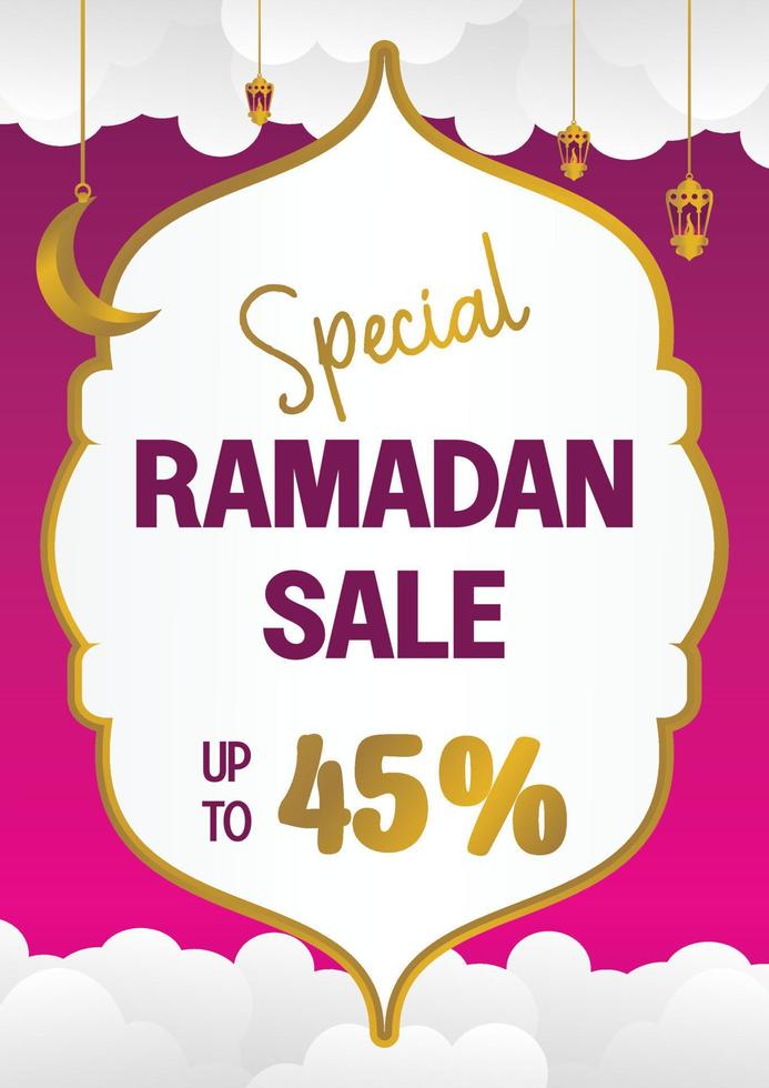 Editable Ramadan sale poster template. with paper cut ornaments, moon and lanterns. Design for social media and web. Vector illustration