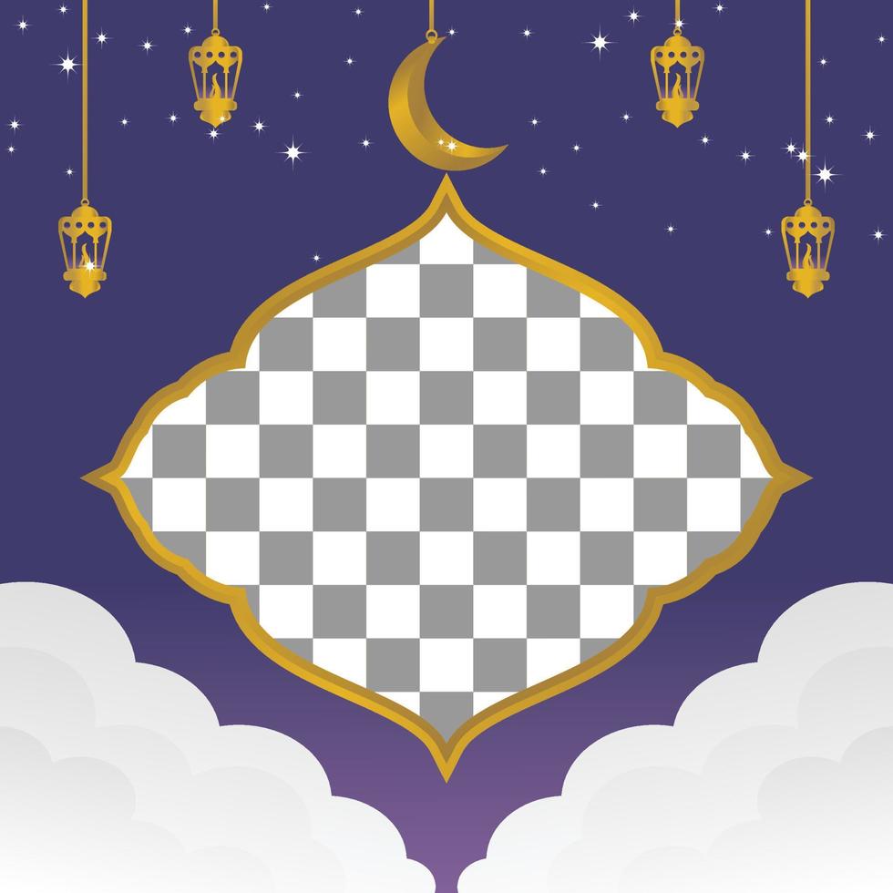 Editable Ramadan sale poster template. with paper-cut ornaments, moon and lanterns. Design for social media and web. Vector illustration