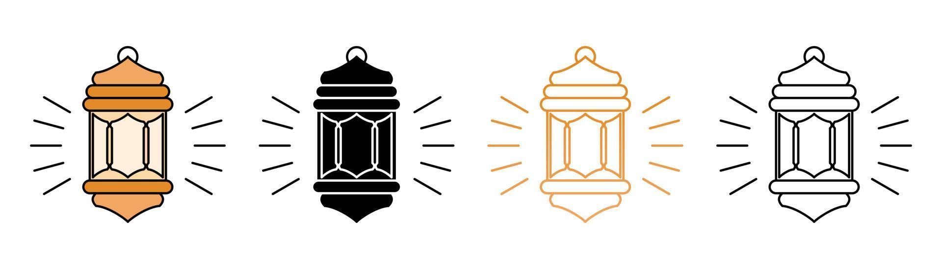 Set of Islamic themed lanterns, with line designs, silhouettes and attractive colors. Vector illustration of islamic holiday, can be used for web icon.