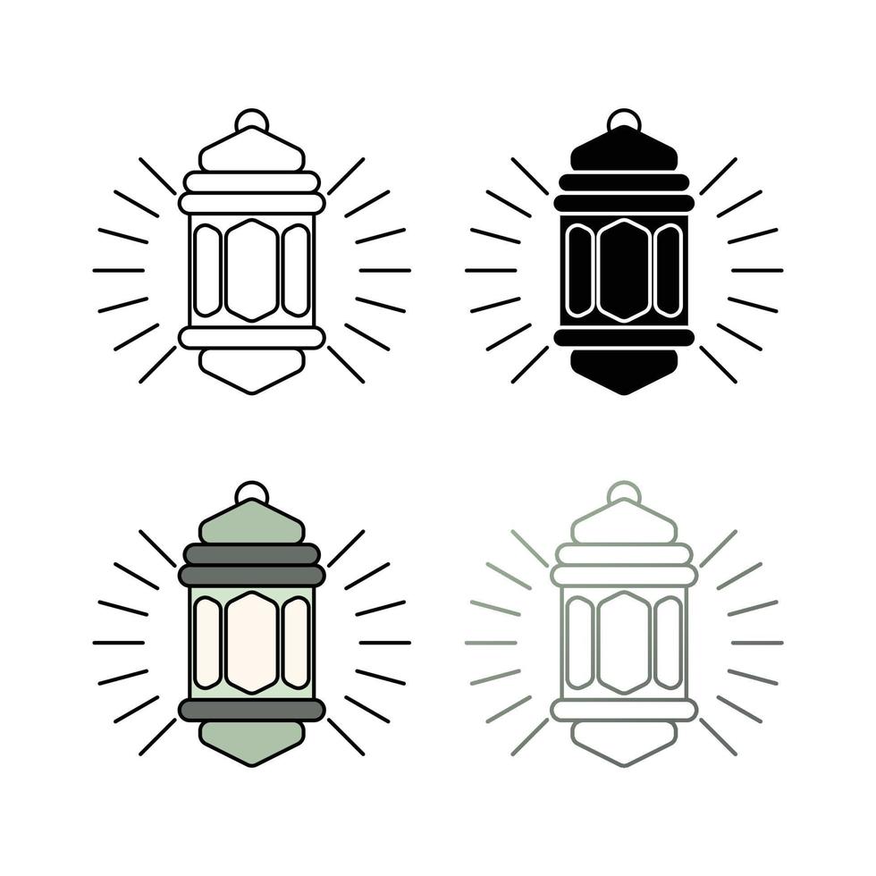 Set of Islamic themed lanterns, with line designs, silhouettes and attractive colors. Vector illustration of islamic holiday, can be used for web icon.