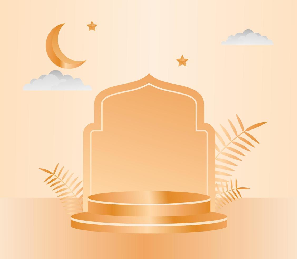 Islamic podium template with ornaments of leaves, clouds, moon and stars, design for product display, presentation, stage for Islamic Holidays. elegant simple color design illustration. vector