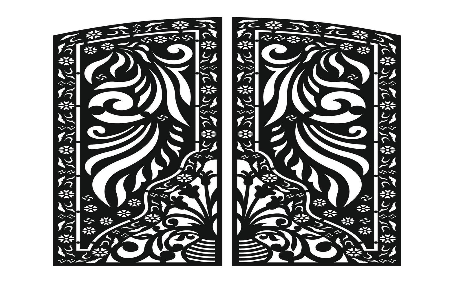 Black patterns with white background, Islamic vectors with floral panels for CNC laser cutting