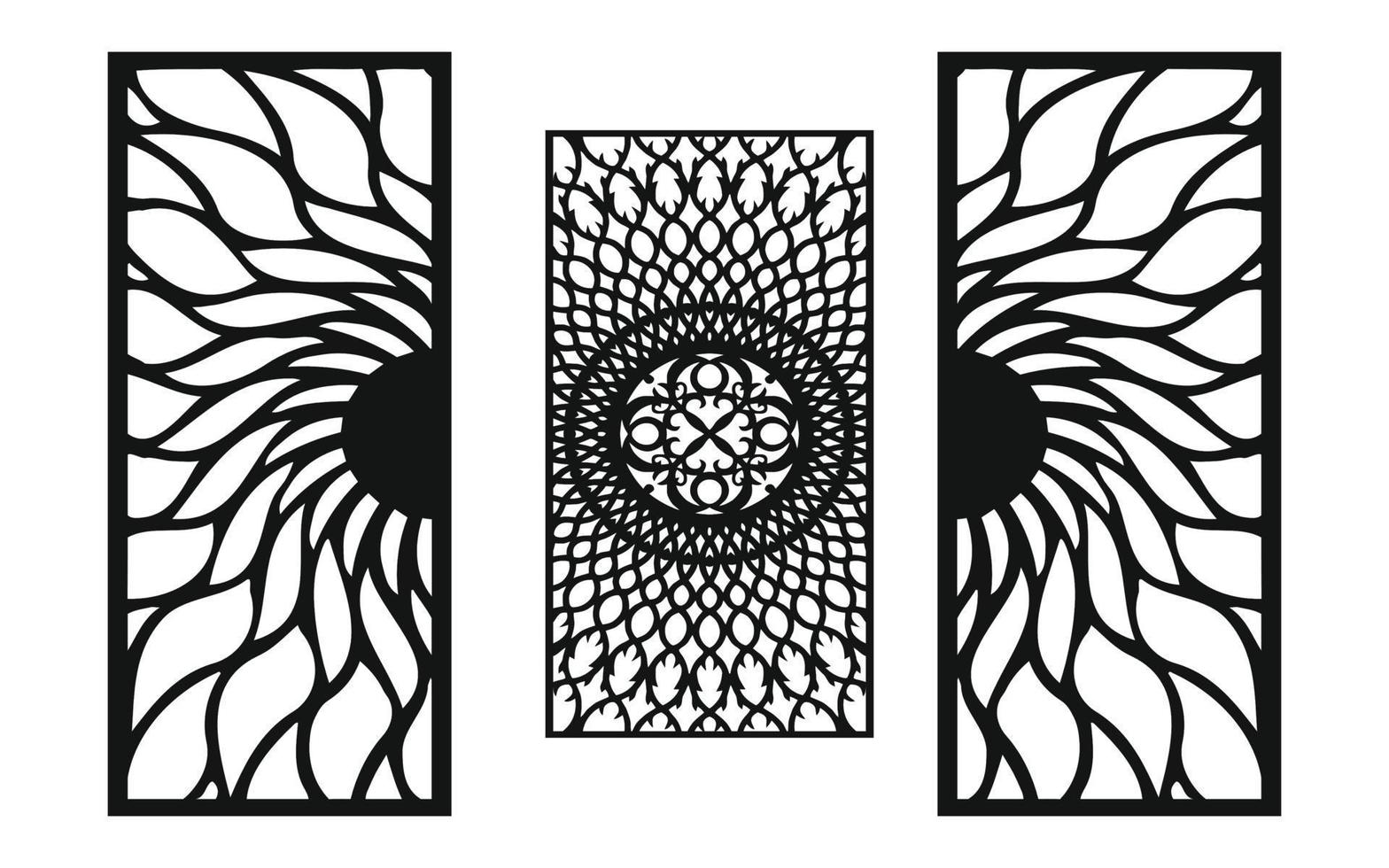 Black patterns with white background, Islamic vectors with floral panels for CNC laser cutting