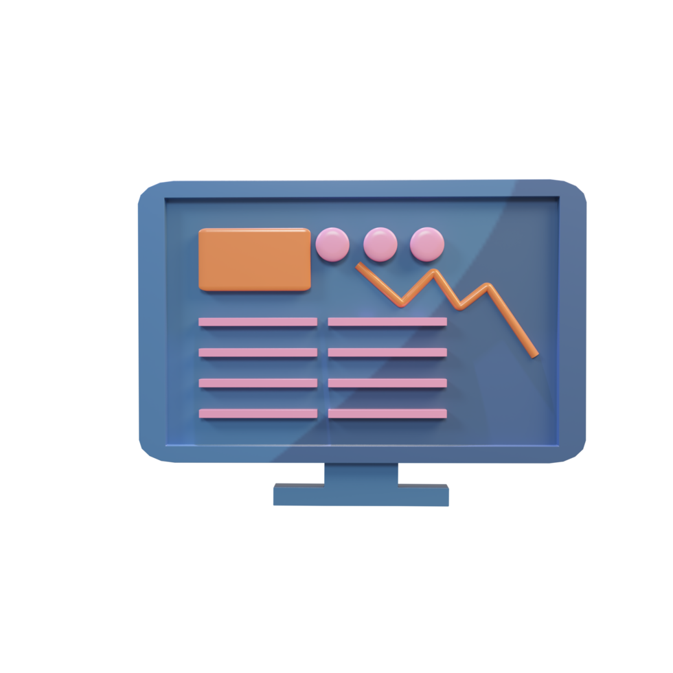 A monitor with statistic view  in 3d illustration style png