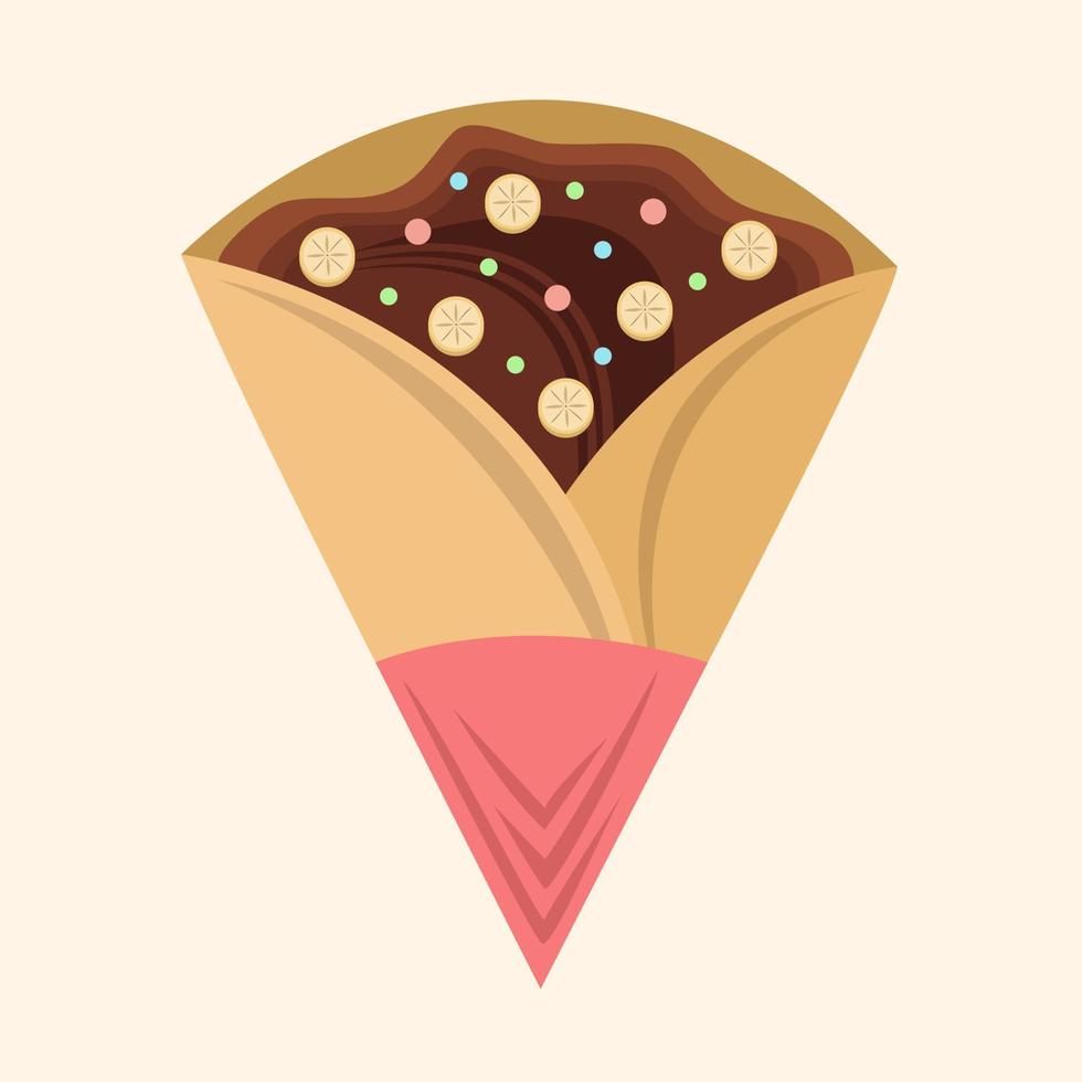 Chocolate banana crepe vector illustration for graphic design and decorative element