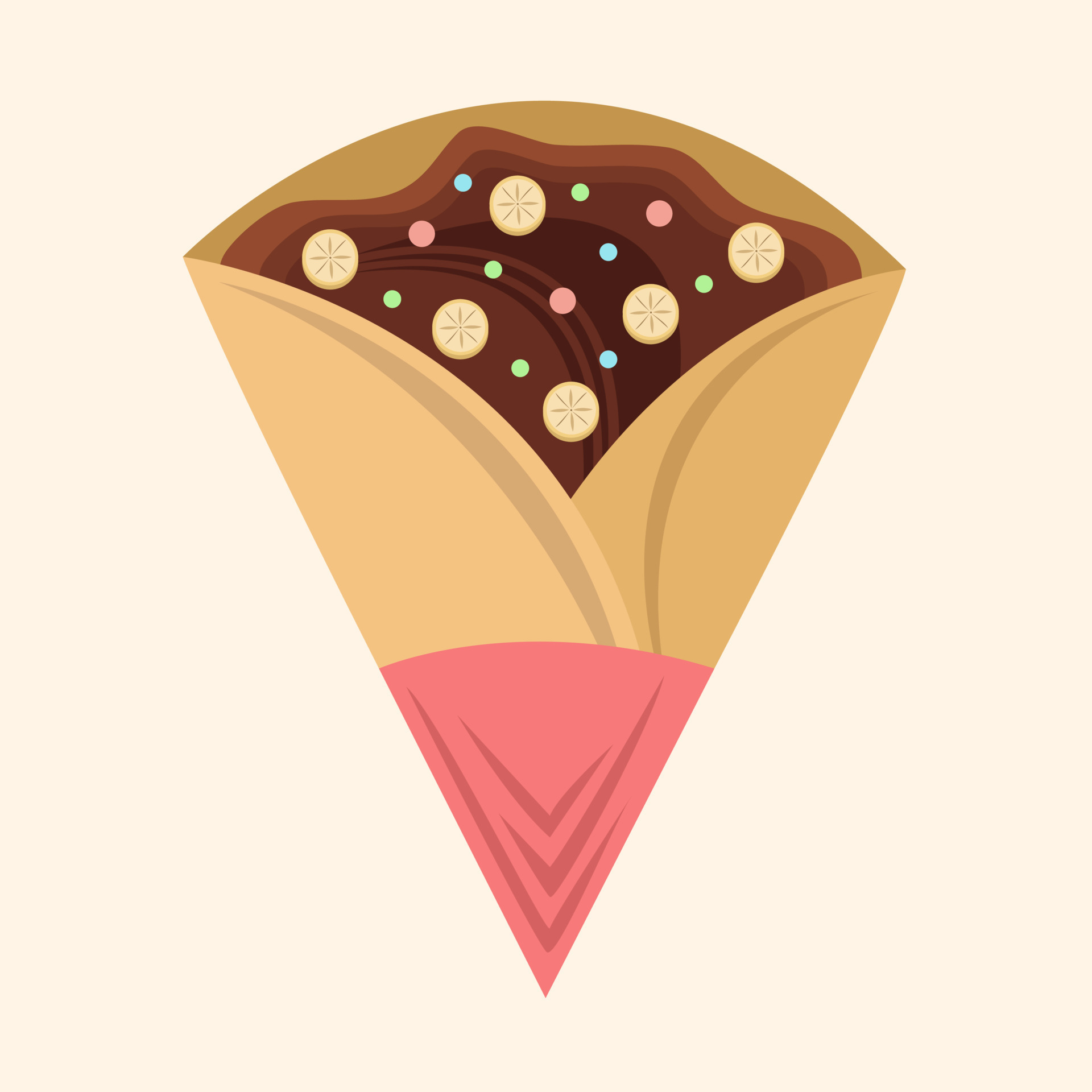 Chocolate banana crepe vector illustration for graphic design and