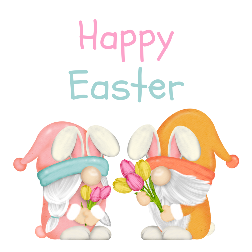 contento Pasqua gnomo acquerello clipart, primavera png, gnomo coniglio png