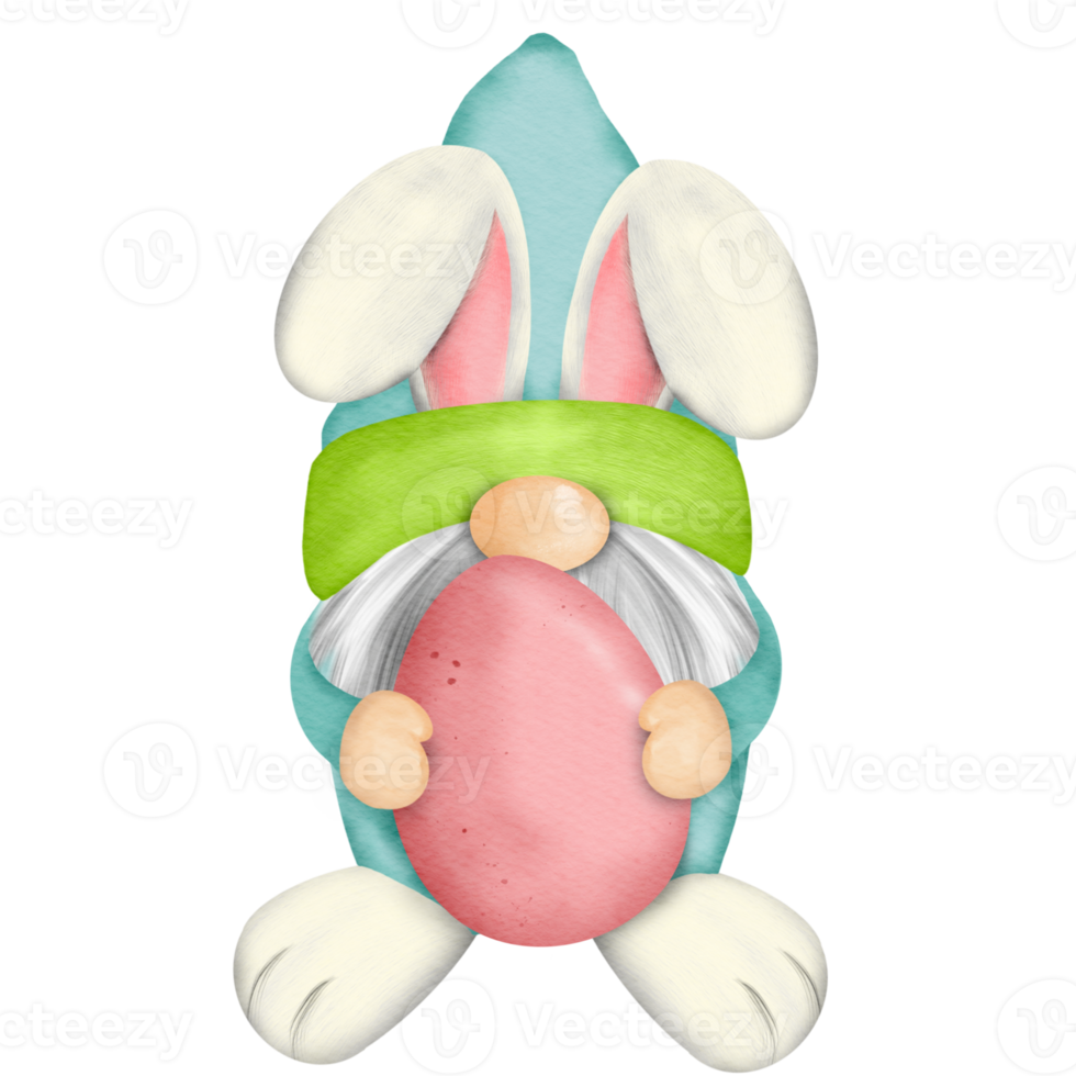 Gnome Watercolor Easter Clipart, Spring png, Gnome Rabbit png