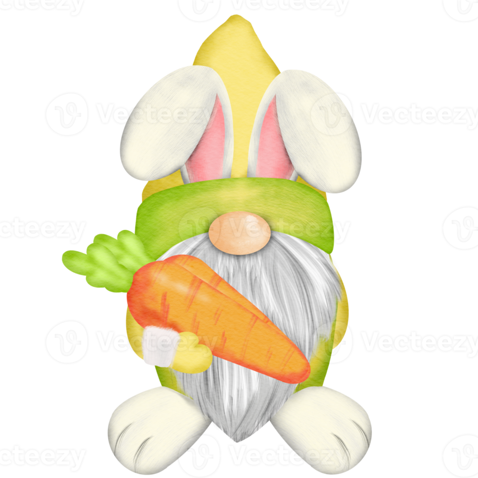 Gnome Watercolor Easter Clipart, Spring png, Gnome Rabbit png