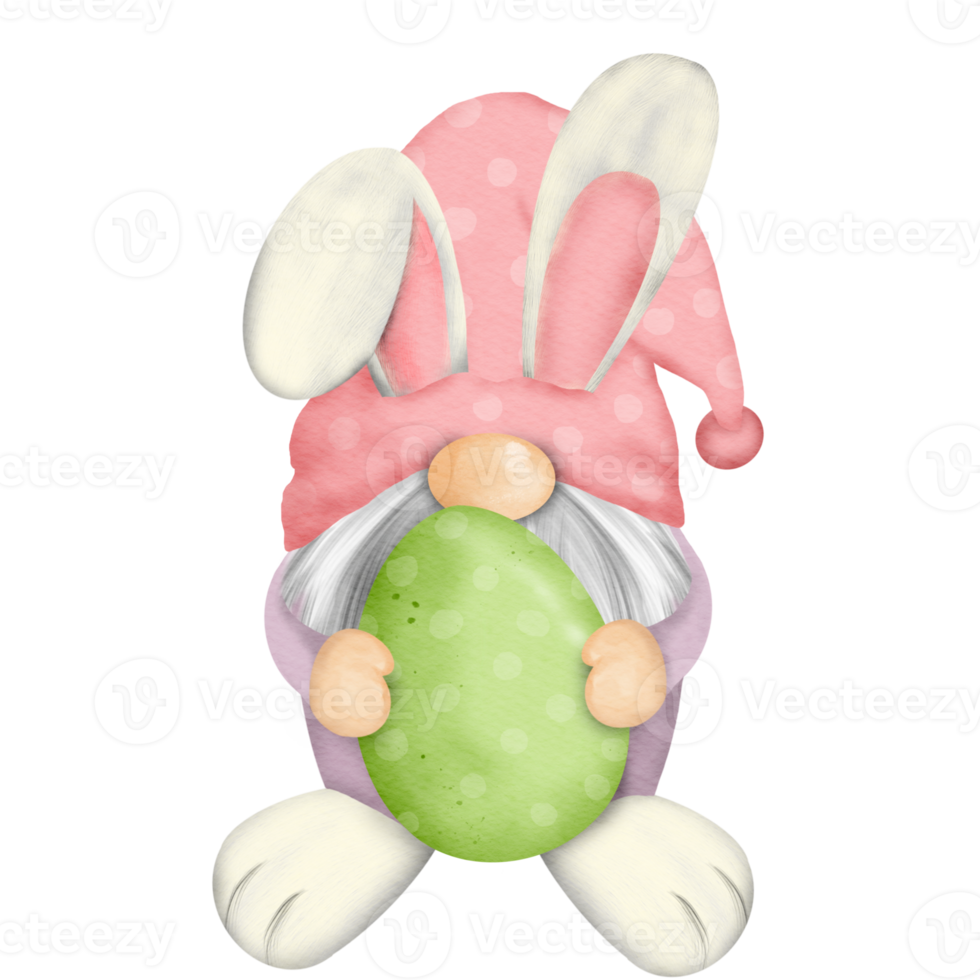 Gnome Watercolor Easter Clipart, Spring png, Gnome Rabbit png