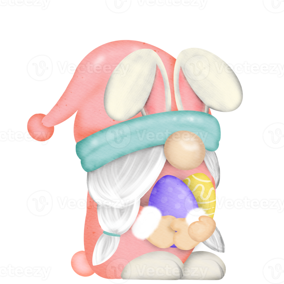 Gnome Watercolor Easter Clipart, Spring png, Gnome Rabbit png