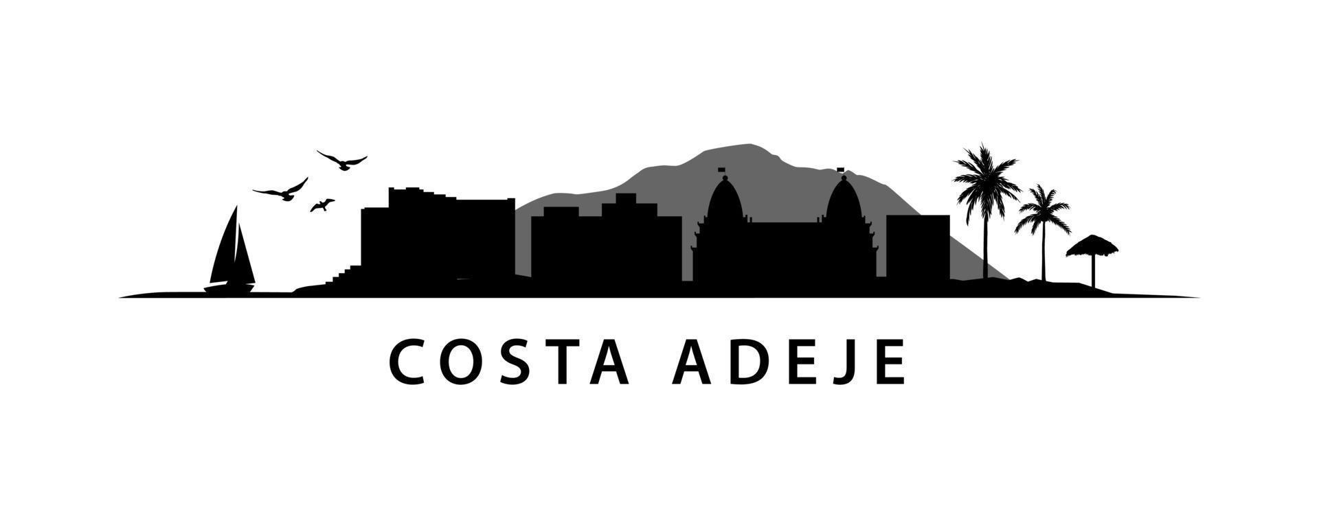 Costa Adeje Skyline Tenerife Island Santa Cruz. City Landscape Canary Islands. Coastline vector graphic.