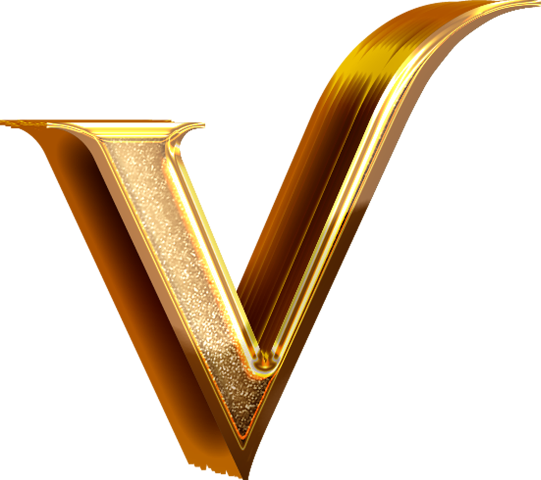 3D Gold Effect Letter V png