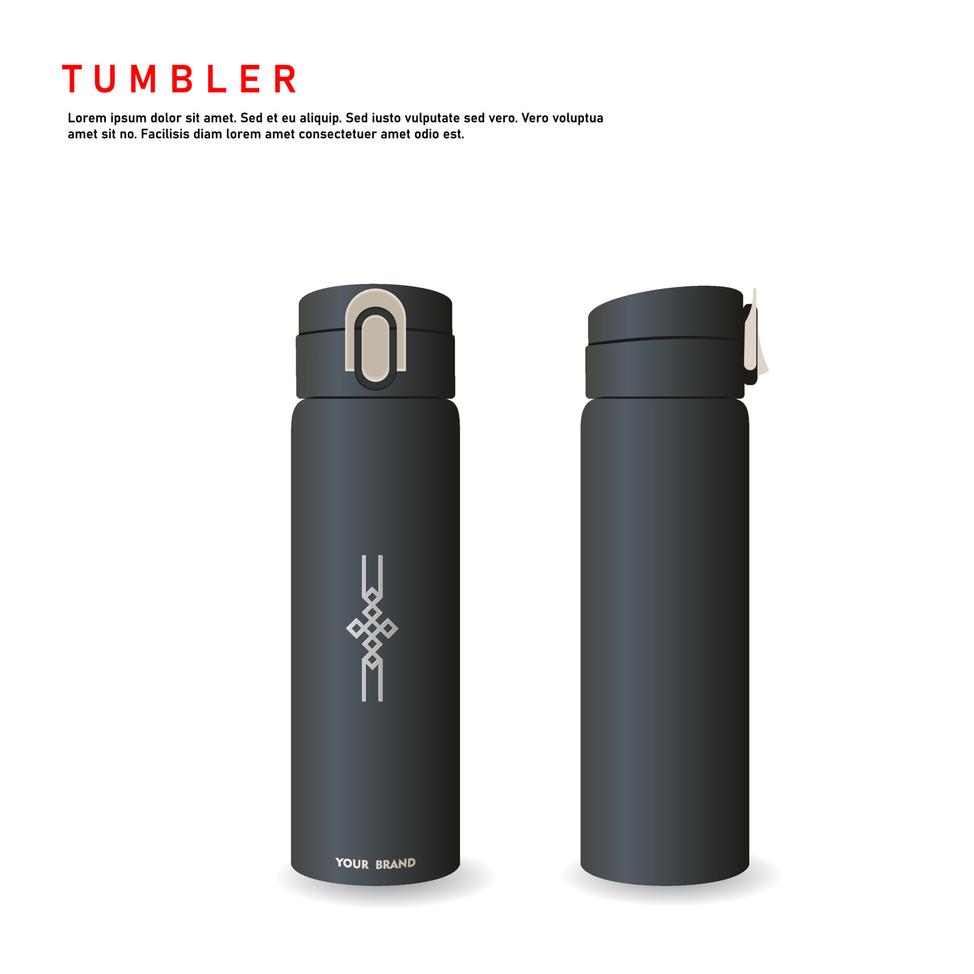 Tumbler mockup aluminum Bottle with black white colors, realistic