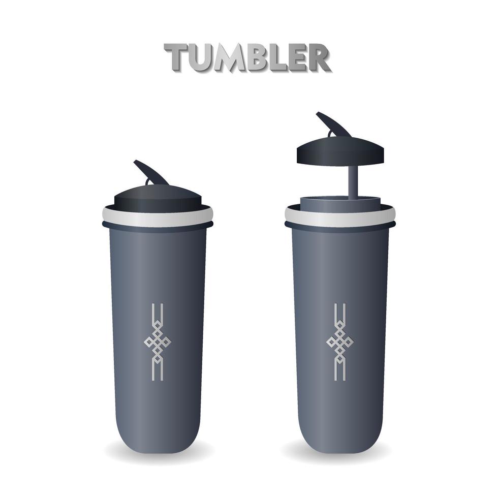 Tumbler mockup aluminum Bottle with red blue grey and black colors, realistic vector mockup water bottle
