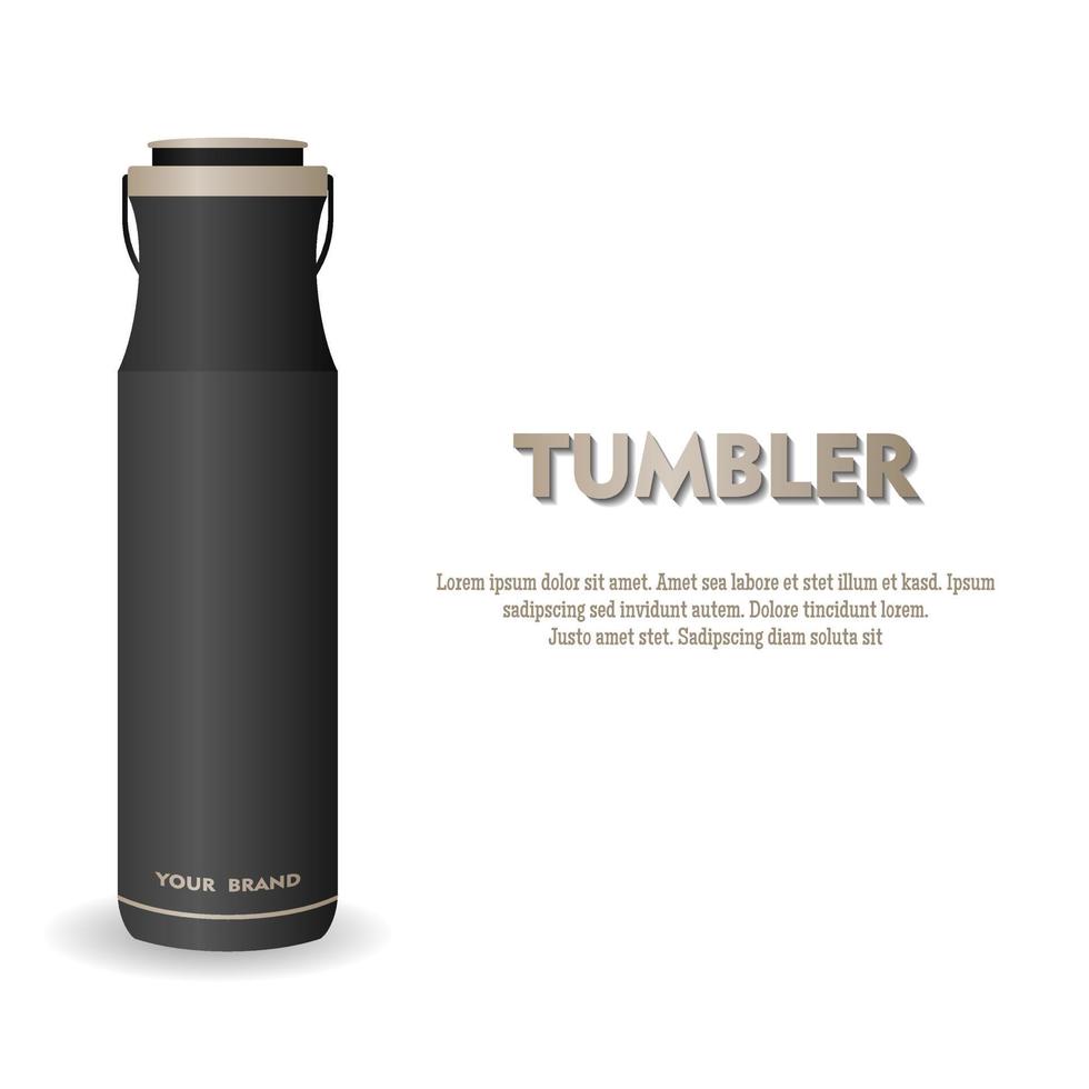 Tumbler mockup aluminum Bottle with black white colors, realistic vector mockup water bottle