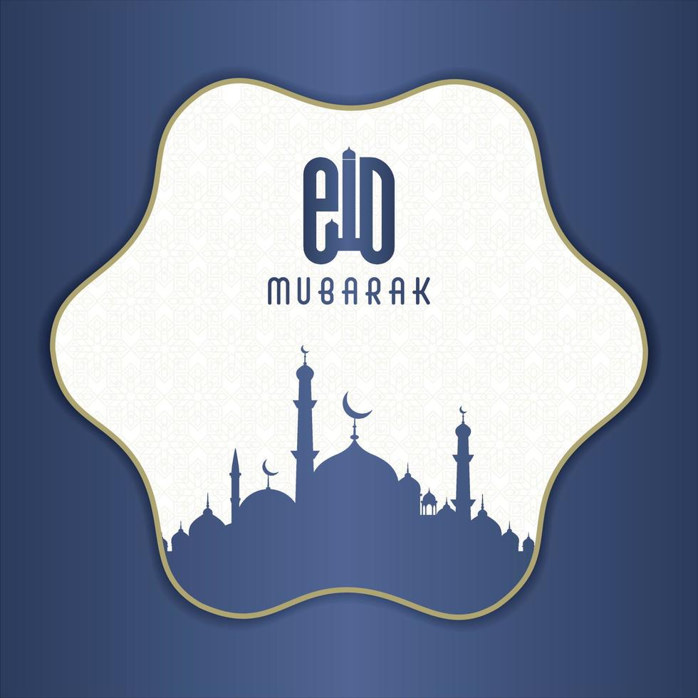 islamic greeting eid mubarak card square background blue gold color design for islamic party vector
