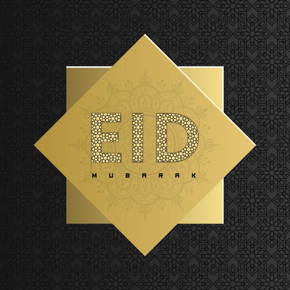 islamic greeting eid mubarak card square background black gold color design for islamic party vector