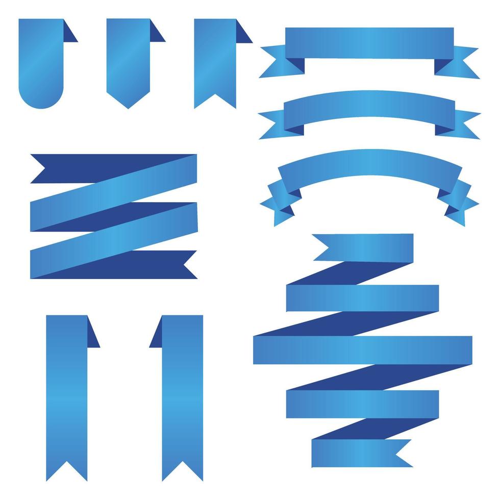 Flat ribbons set in gradient blue colors, Flat ribbons banners flat isolated on white background illustration set of blue tape vector