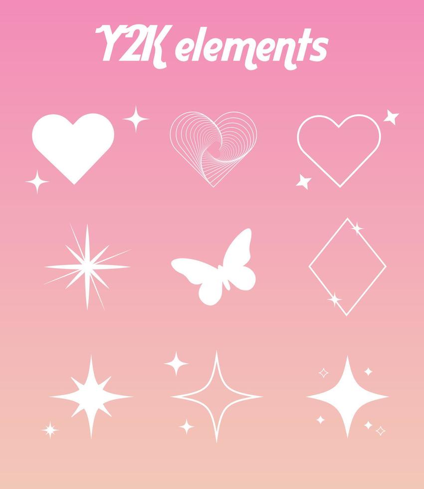 Y2k element Set of Clean shining icons. Sparkle Sign. Flash symbol, Cool Sparkle Icons Collection. Shine Effect Sign Vector Design. Set of Star Shapes, butterfly vector