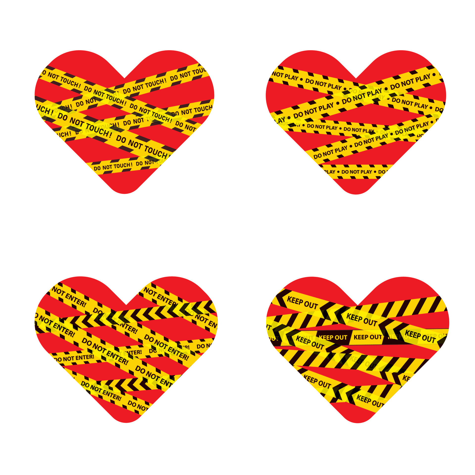 Yellow Warning Tapes Set on the red heart, do not enter, do not play