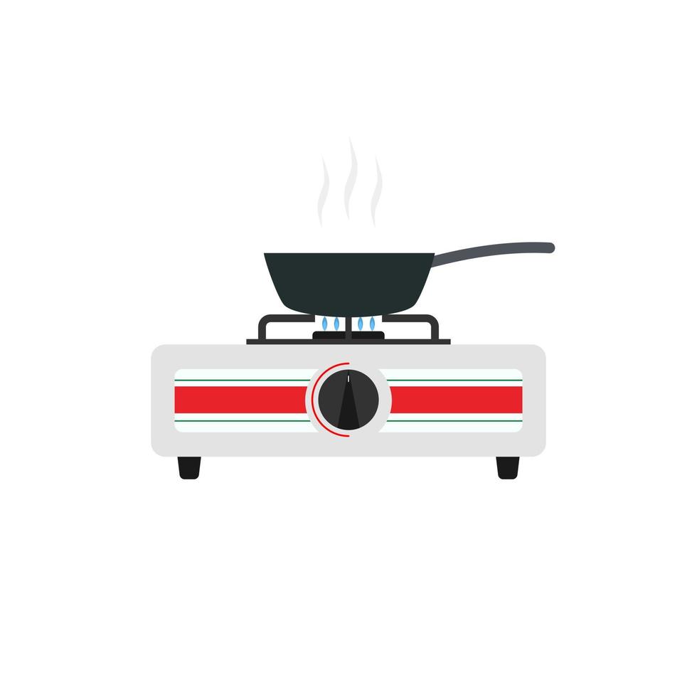 fritura pan en gas estufa plano diseño vector ilustración aislado en blanco antecedentes. vector ilustración de cocina utensilios en dibujos animados sencillo plano estilo.