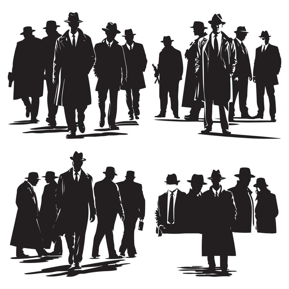 Mafia silhouette vector, Detective silhouette vector isolated on white background