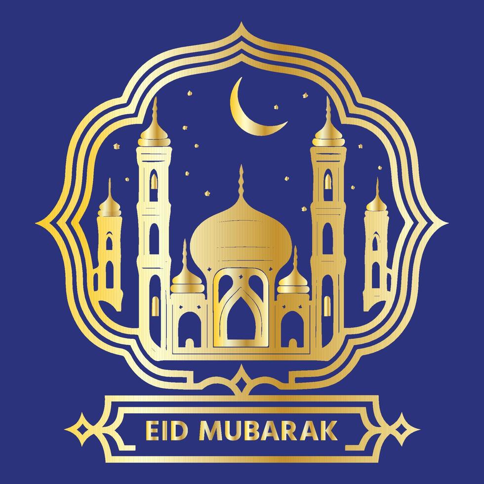 Eid Mubarak Greeting Card With golden mosque vector illustration. Eid al fitr, Eid al adha greeting card