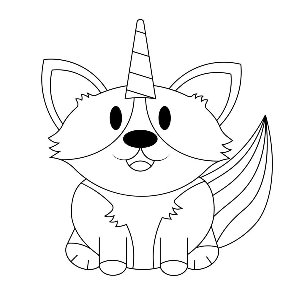 linda corgi perro en arco iris unicornio disfraz en negro y blanco vector