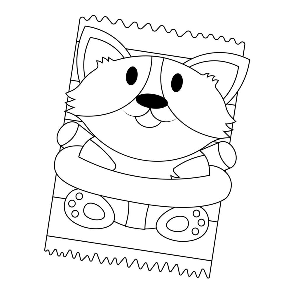 Cute Corgi dog on the beach with inflatable ring in black and white vector