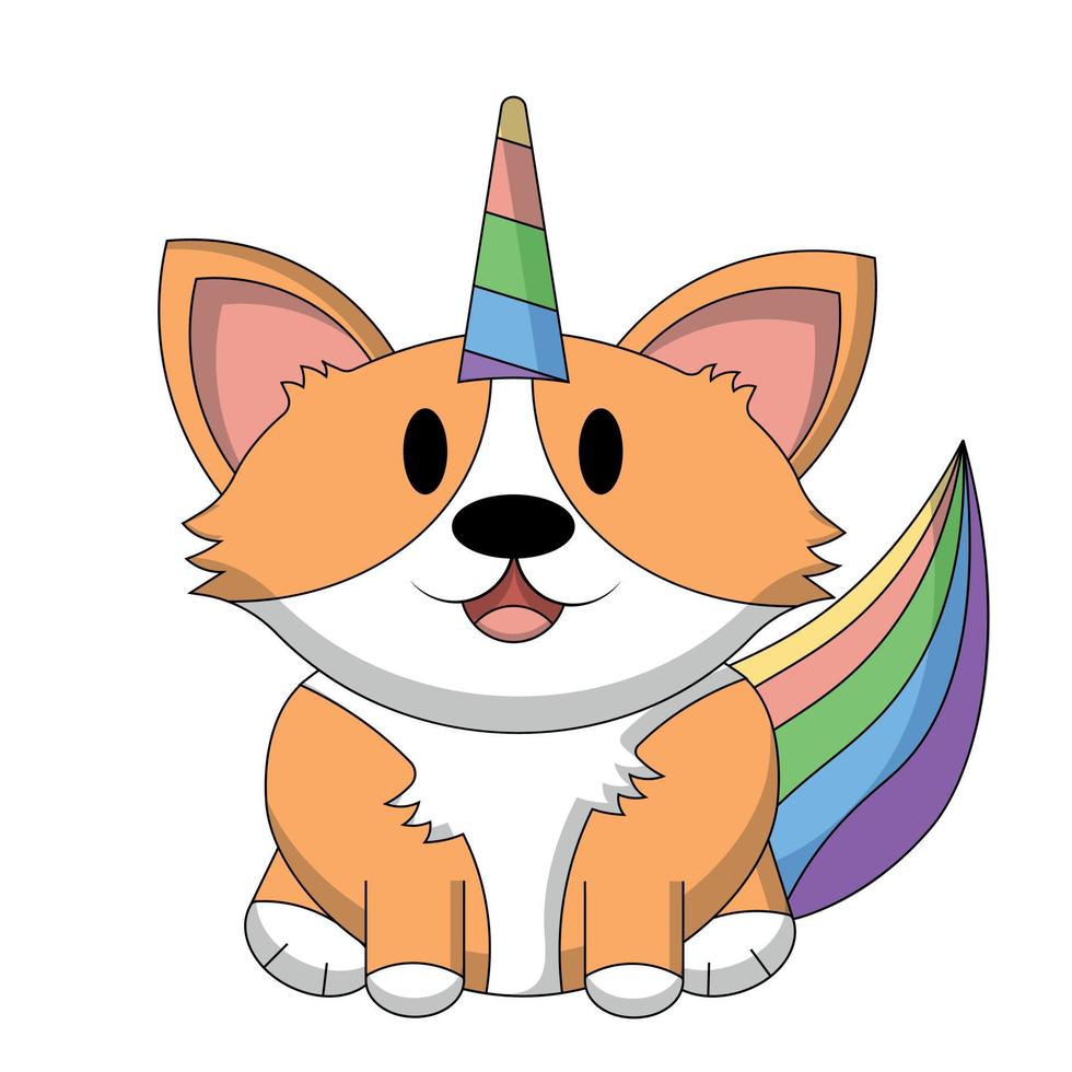 linda corgi perro en arco iris unicornio disfraz en color vector