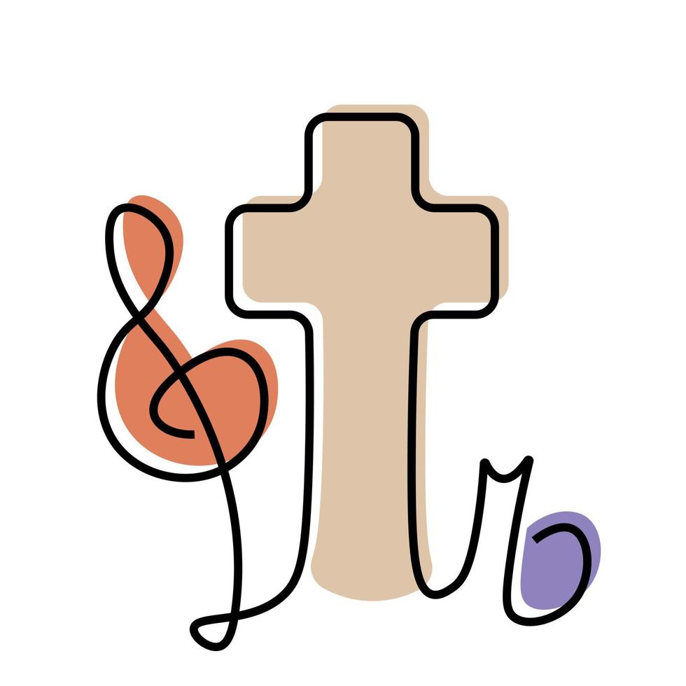 Cross and music note and treble clef in linear in color vector