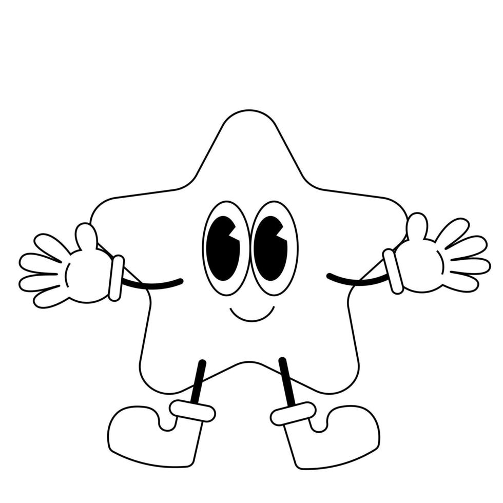 Star in boots. Illustration Character in Groovy cartoon style. Black ...