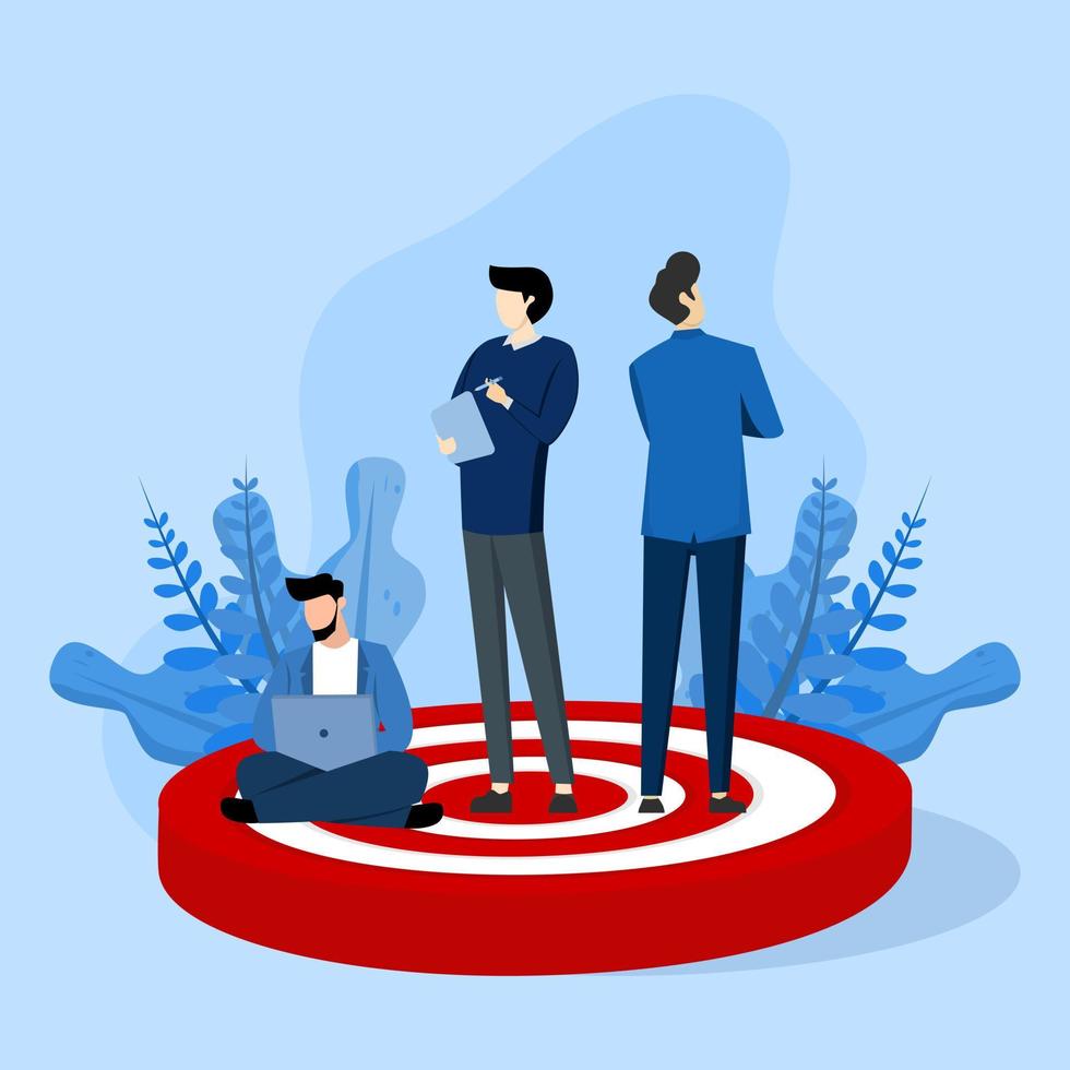 Focus group member concept, People standing on target. customer views or opinions, market research participants, public surveys for marketing strategy. Flat vector illustration
