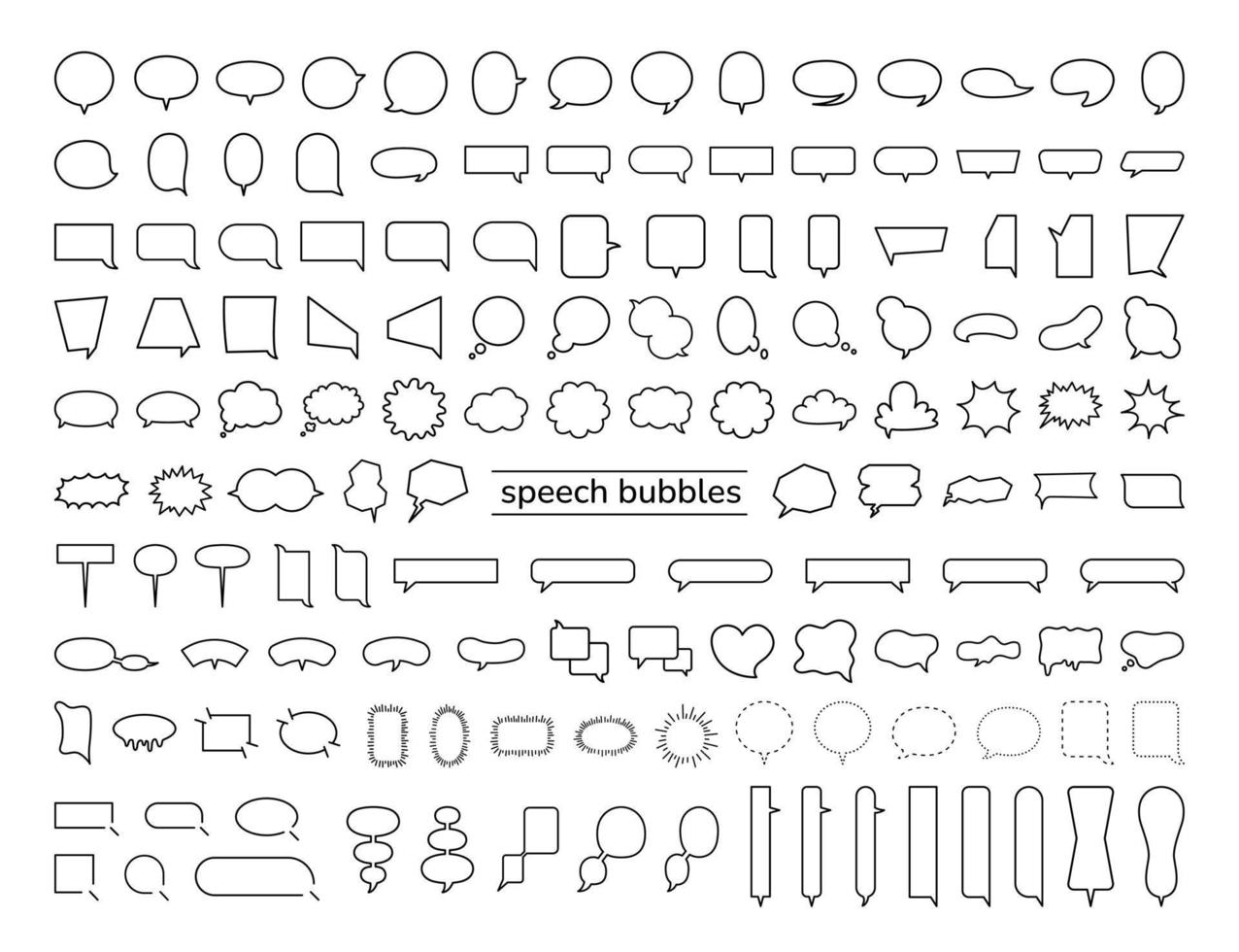 Speech bubbles linear vector element set, Text balloon, Text box, Comic style, Vector icon.