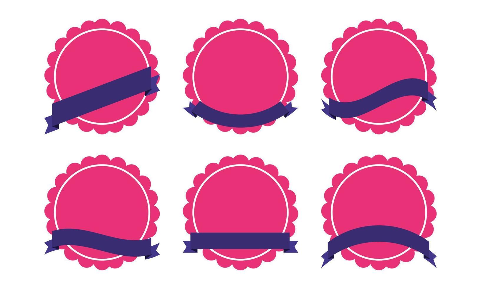 set of retro pink label with purple ribbon banner vector