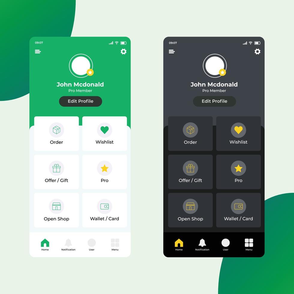 E-commerce profile mobile application flat concept vector