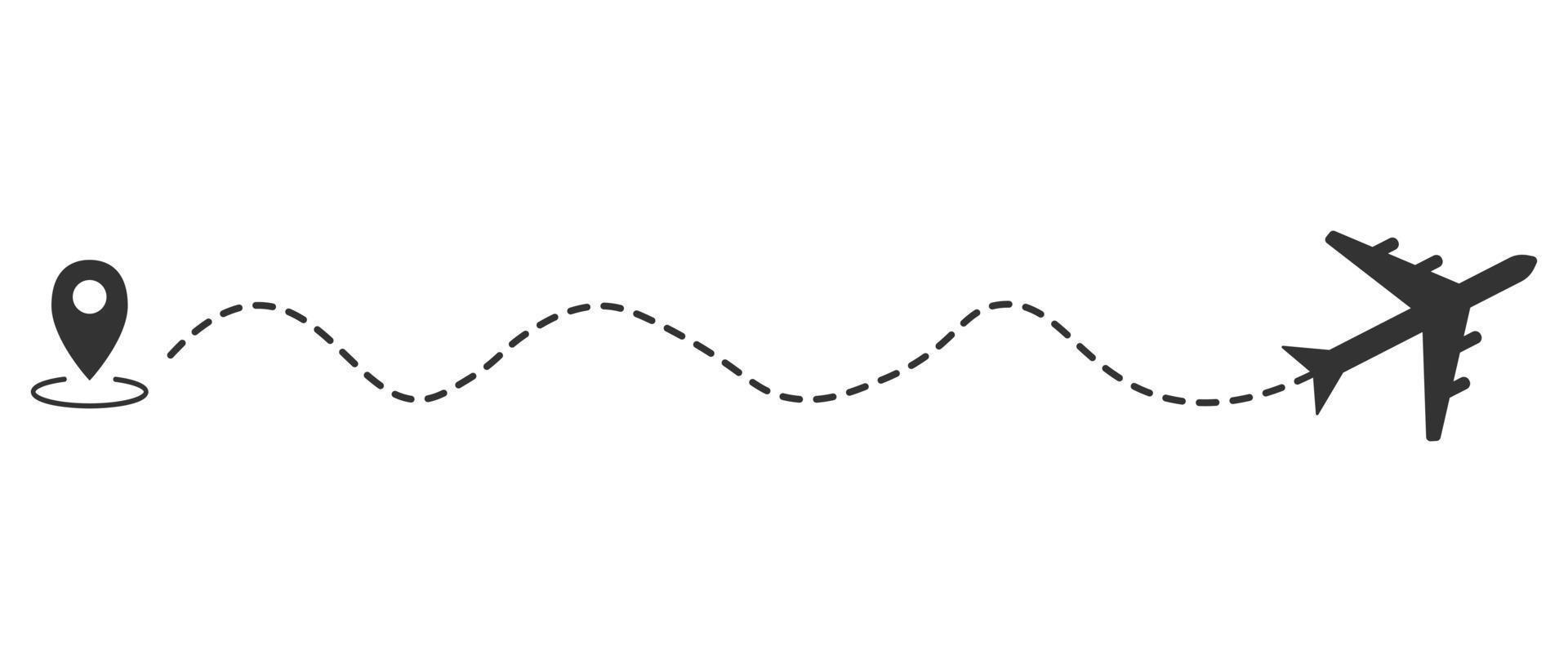 Airplane line path of air plane flight route with start point and dash line trace. Vector illustration