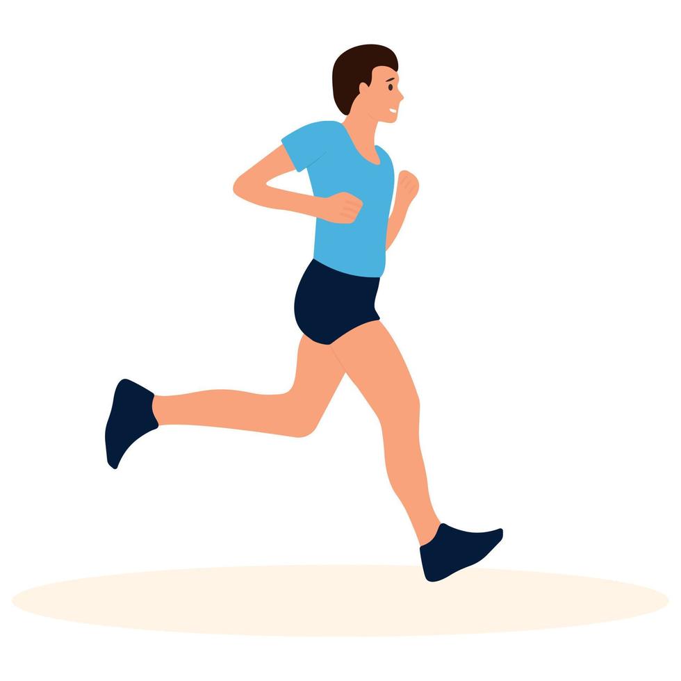 Young man running, wearing shorts and a Tshirt. Healthy active