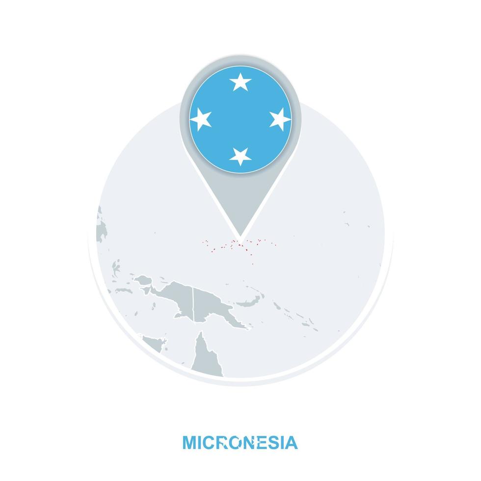 Micronesia map and flag, vector map icon with highlighted Micronesia