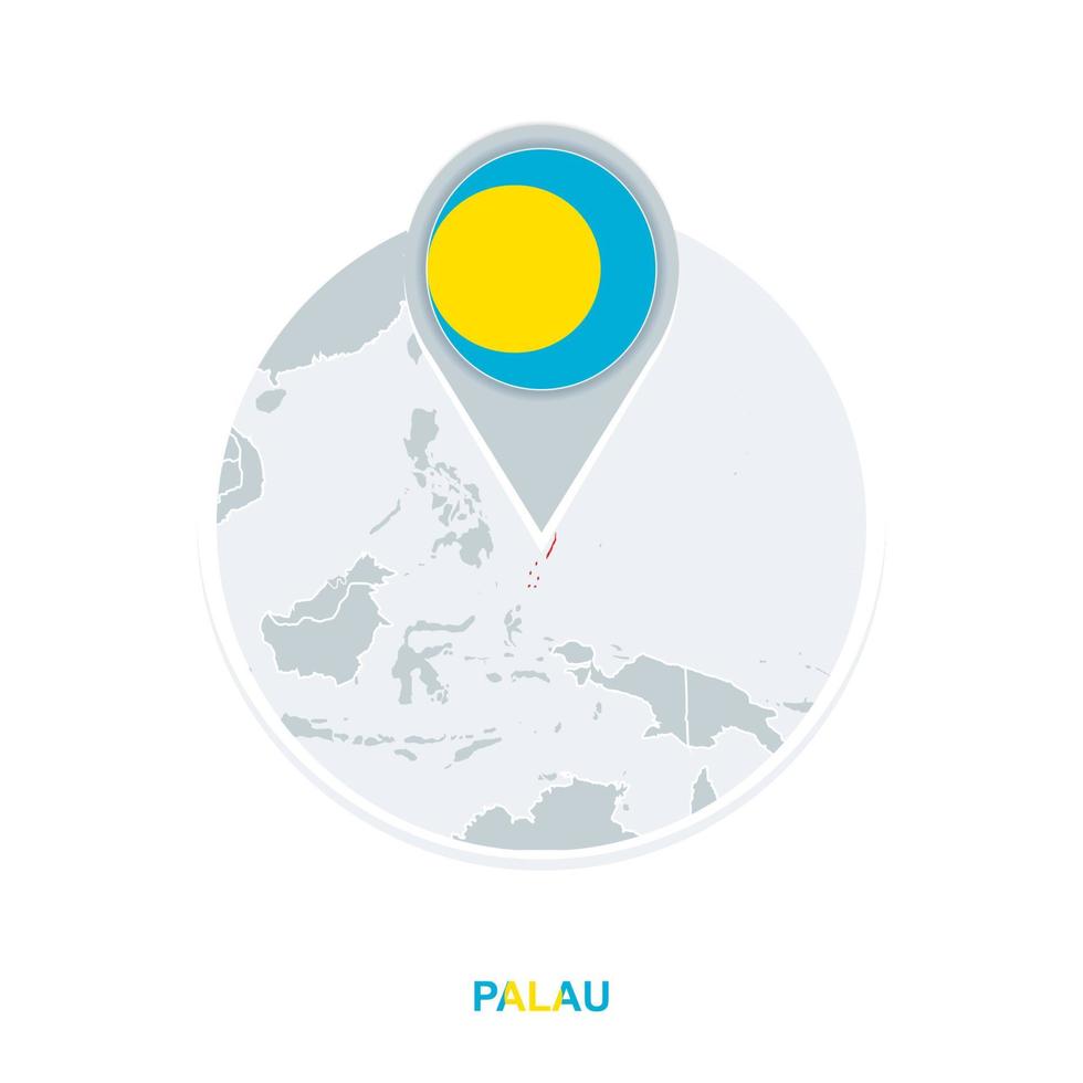 Palau map and flag, vector map icon with highlighted Palau