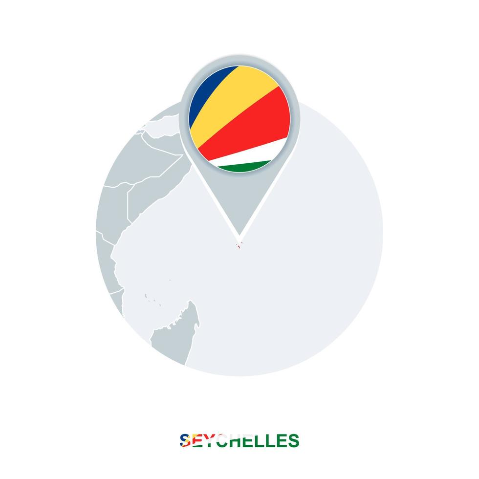 Seychelles map and flag, vector map icon with highlighted Seychelles