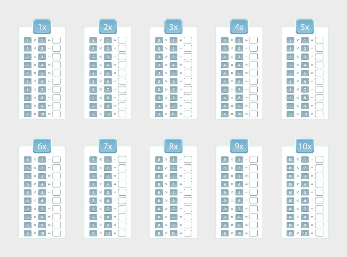 conjunto de multiplicación mesas para práctica desde 1 a 10, multiplicación mesa sin respuestas vector