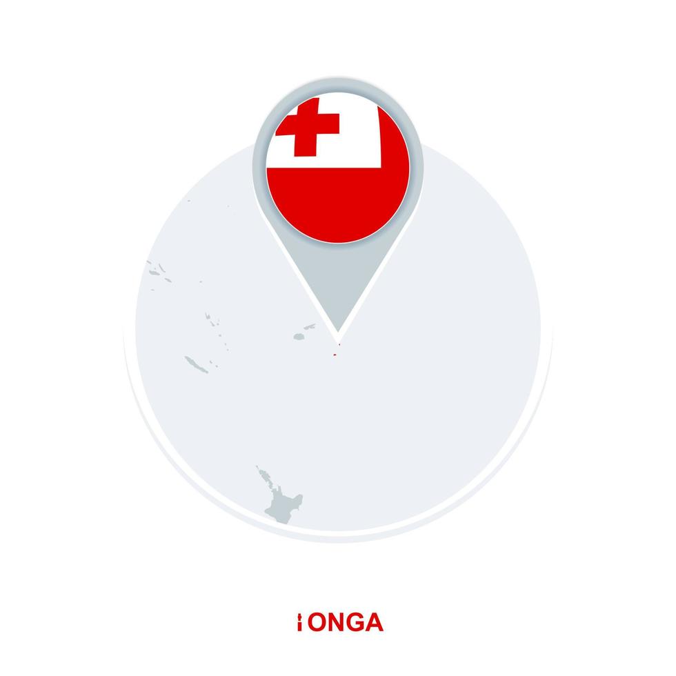 Tonga map and flag, vector map icon with highlighted Tonga